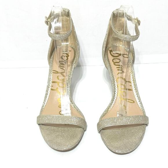 Sam Edelman Women’s Patti Ankle Strap Heeled Dress Sandal Gold Sparkle Size 9 - Picture 4 of 12
